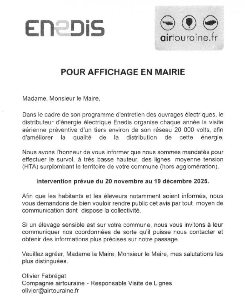 20 Novembre - 19 Décembre : Survol des lignes moyenne tension