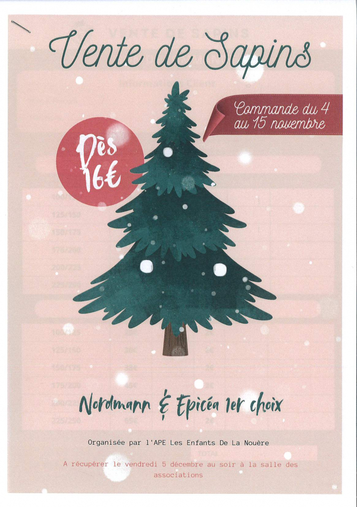 Vente de sapins du 4 au 15 Novembre 2025