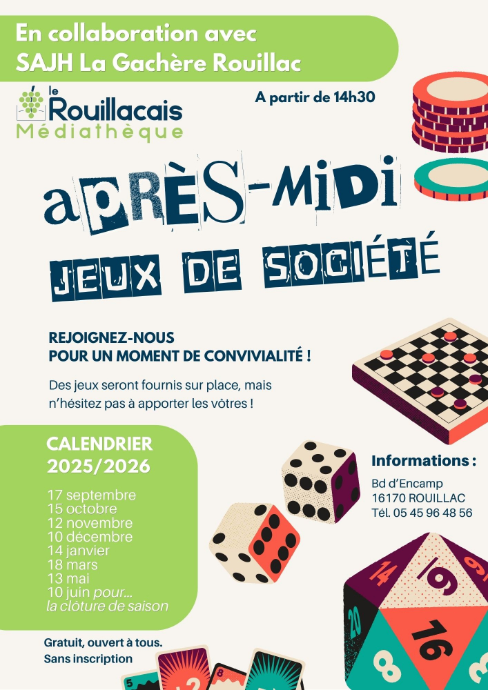 Calendrier "Après-midi jeux de société" 2025/2026