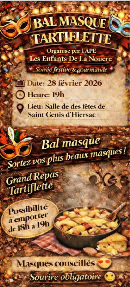 28 Février 2026 : APE - Bal masqué tartiflette 