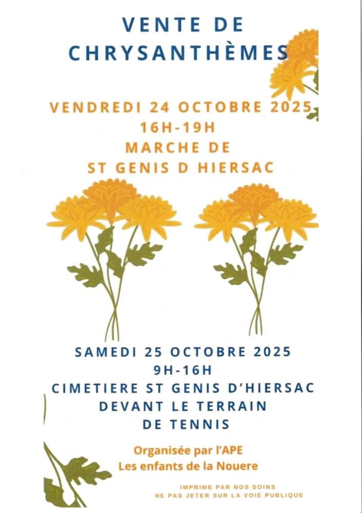 24 Octobre 2025 : Vente de Chrysanthèmes