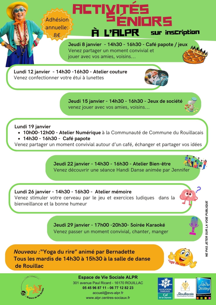 Activité séniors à l'ALPR (sur inscription) Janvier 2026