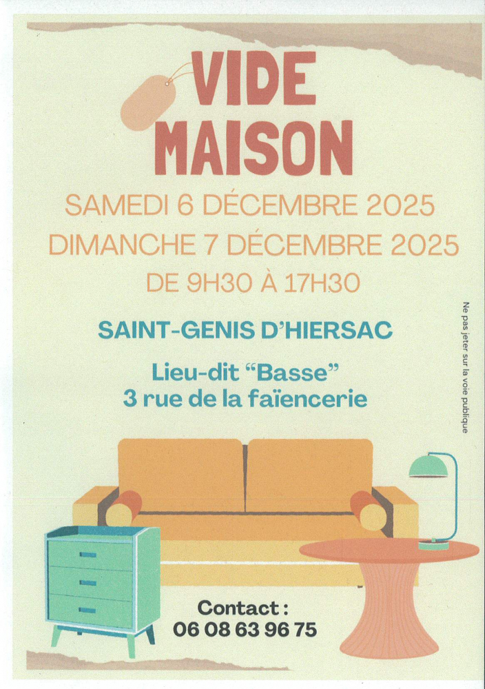 6 et 7 Décembre 2025 : Vide maison