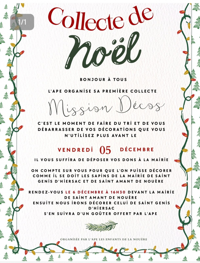 5 Décembre 2025 : L'APE organise "Mission décos" 
